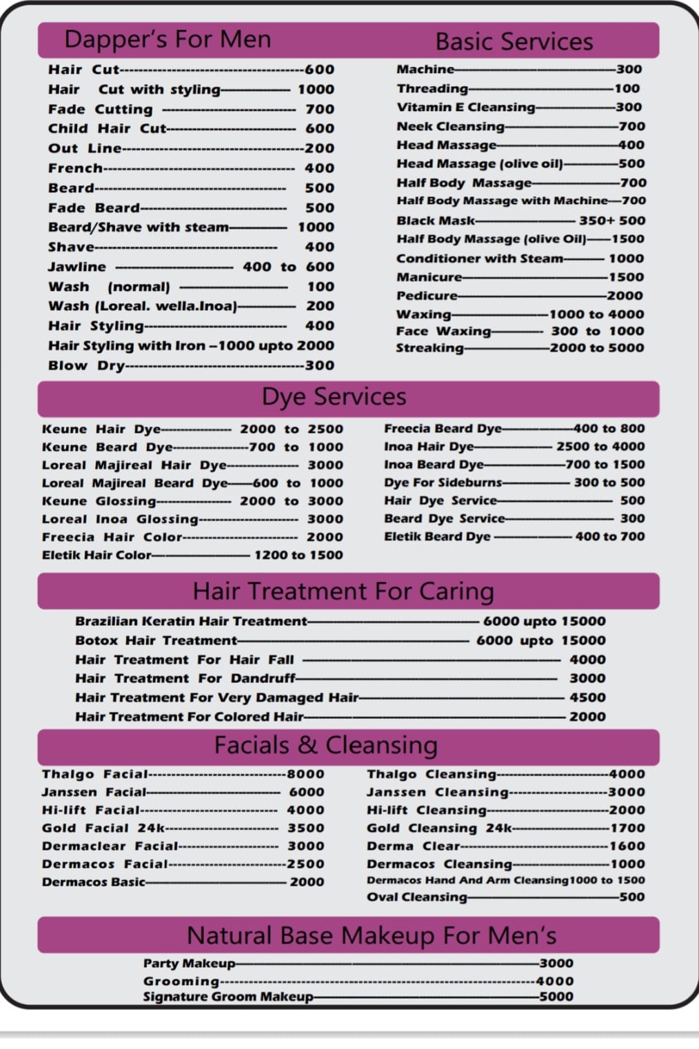 Dapper Salon pricing 1